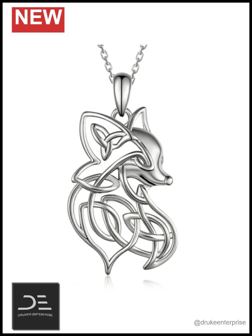 Sterling Silver Fox Celtic Knot Pendant Necklace for Women